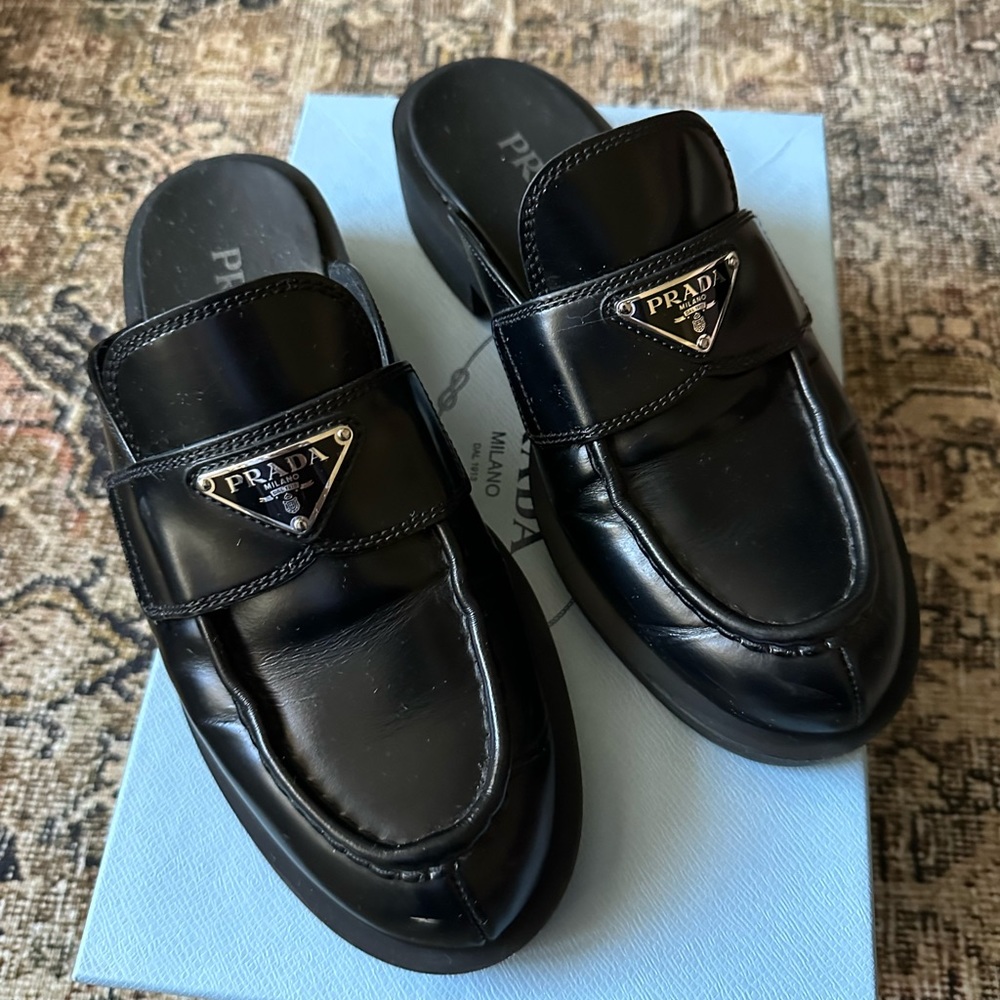 Prada brushed leather loafer mule